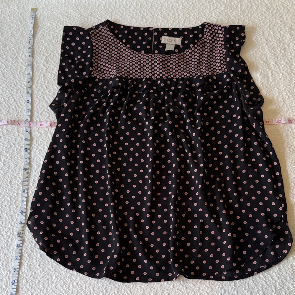 LOFT Black Blouse with Pink Dots